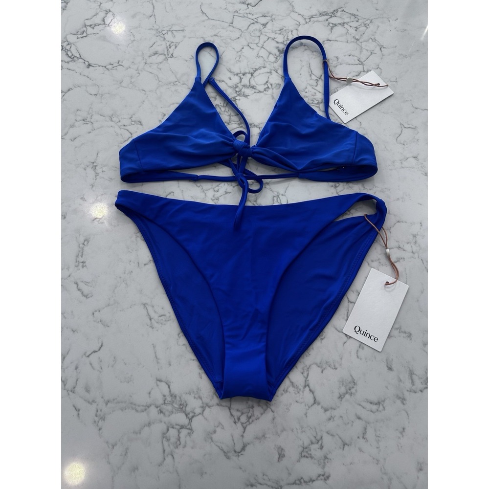 NWT Quince Electric Blue Knot Tie Bikini Top & Low Rise Bottom Set Size Small